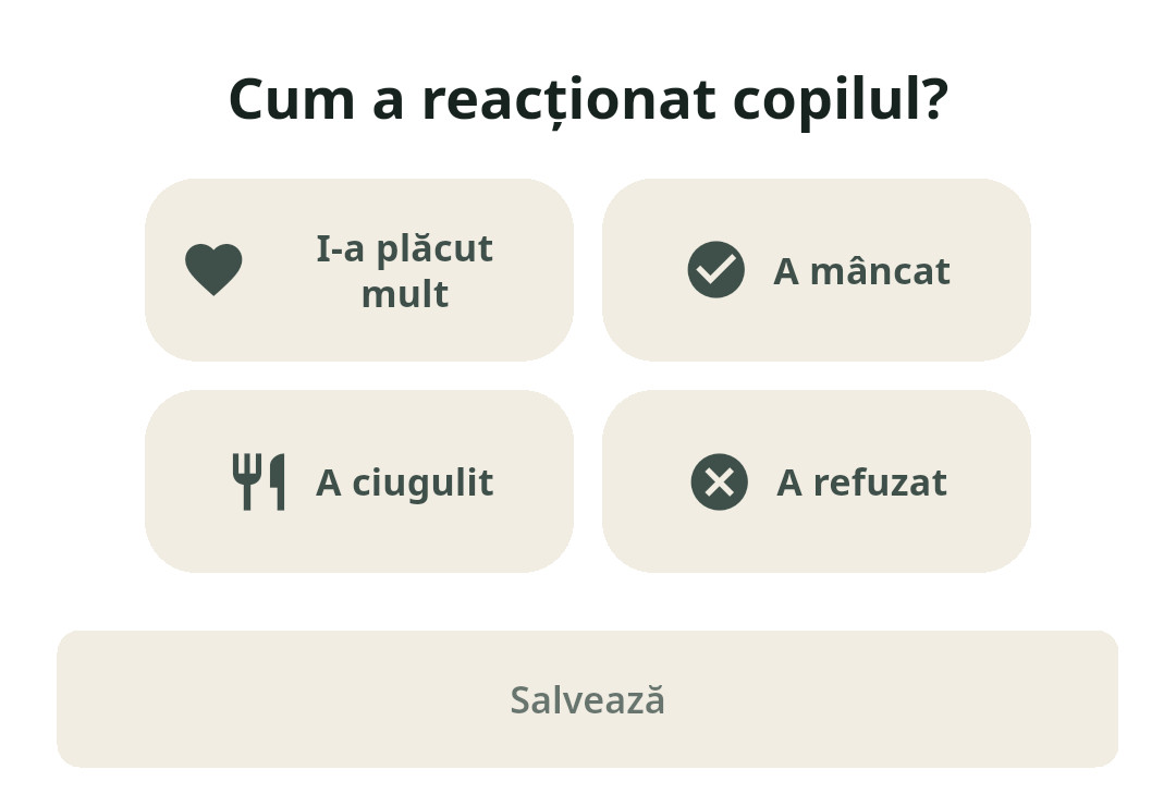 Ecranul Forkpie cu opțiunile I-a plăcut mult, A mâncat, A ciugulit și A refuzat.